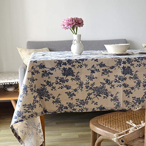 Tischdecken,Boho Leinen Tischdecke Blau Blumen Bauernhaus Tischdecke Volant Nähte Handgefertigt Natürliche Baumwolle Tischdecke Hochzeit Party Essen Bankett Dekoration,70X70Cm von HGJH