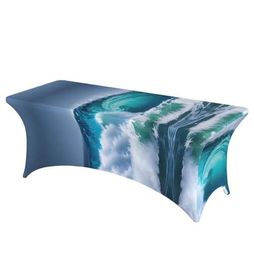 HGKHadc Rechteckige, elastische Tischdecke mit Ozeanwellen-Druck, waschbar, knitterarm HGKHadc Rechteckige, elastische Tischdecke mit Ozeanwellen-Druck, waschbar, knitterarm von HGKHadc