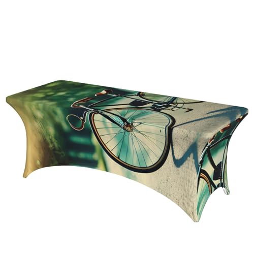 HGKHadc Rechteckige, elastische Tischdecke mit Retro-Fahrradaufdruck, waschbar, knitterarm von HGKHadc
