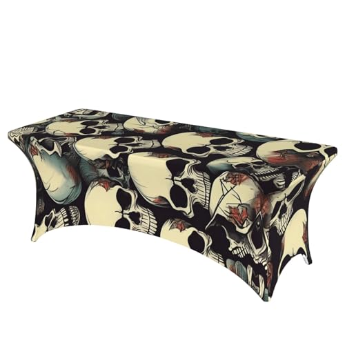 HGKHadc Rechteckige, elastische Tischdecke mit Totenkopf-Skelett-Druck, waschbar, knitterarm HGKHadc Rechteckige, elastische Tischdecke mit Totenkopf-Skelett-Druck, waschbar, knitterarm von HGKHadc