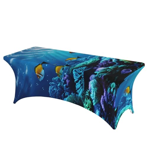 HGKHadc Rechteckige, elastische Tischdecke mit ruhigem Unterwasser-Landschaftsaufdruck, waschbar, knitterarm HGKHadc Rechteckige, elastische Tischdecke mit ruhigem Unterwasser-Landschaftsaufdruck, waschbar, knitterarm von HGKHadc