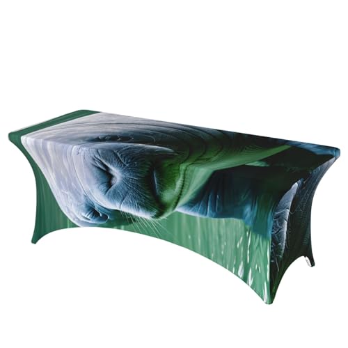 HGKHadc Tischdecke, Motiv: Seekuh, Kalbs-Druck, rechteckig, elastisch, waschbar, knitterarm HGKHadc Tischdecke, Motiv: Seekuh, Kalbs-Druck, rechteckig, elastisch, waschbar, knitterarm von HGKHadc