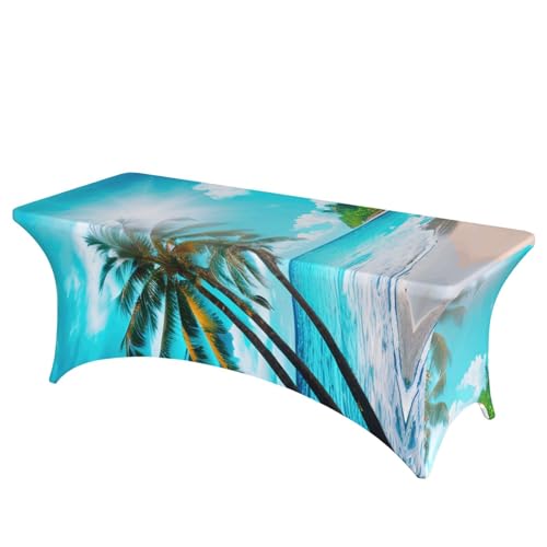 HGKHadc Tischdecke, Motiv: tropischer Ozean, Strand, rechteckig, elastisch, waschbar, knitterarm HGKHadc Tischdecke, Motiv: tropischer Ozean, Strand, rechteckig, elastisch, waschbar, knitterarm von HGKHadc