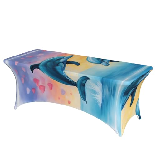 HGKHadc Tischdecke, rechteckig, elastisch, waschbar, knitterfrei, Motiv: Delfine in Love HGKHadc Tischdecke, rechteckig, elastisch, waschbar, knitterfrei, Motiv: Delfine in Love von HGKHadc