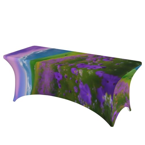 HGKHadc Tischdecke, rechteckig, elastisch, waschbar, knitterfrei, Motiv: Natur, Violett, Blumen, Wiese, Berge, malerischer Druck, unentbehrlich HGKHadc Tischdecke, rechteckig, elastisch, waschbar, knitterfrei, Motiv: Natur, Violett, Blumen, Wiese, Berge, malerischer Druck, unentbehrlich von HGKHadc