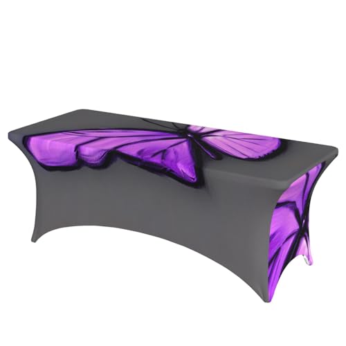 HGKHadc Tischdecke, rechteckig, elastisch, waschbar, knitterfrei, violett, mit Schmetterlings-Motiv von HGKHadc