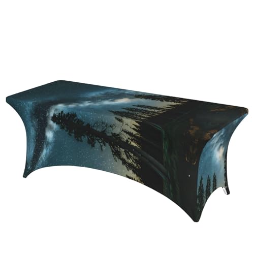HGKHadc Tischdecke Nachthimmel mit Bäumen-Aufdruck, rechteckig, elastisch, waschbar, knitterarm von HGKHadc