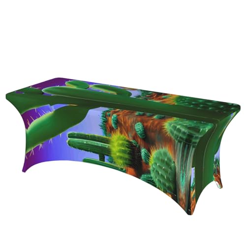 HGKHadc Tischdecke mit Kaktus-Wüstendruck, rechteckig, elastisch, waschbar, knitterarm von HGKHadc