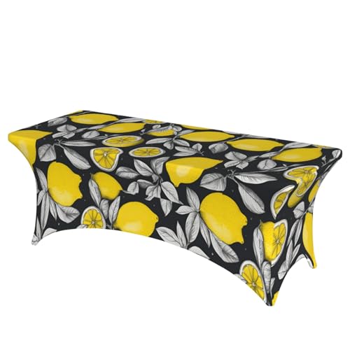 HGKHadc Tischdecke mit Zitronenfrucht-Muster, rechteckig, elastisch, waschbar, knitterarm von HGKHadc