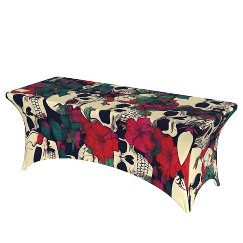 HGKHadc Tischdecke mit floralem Totenkopf-Druck, rechteckig, elastisch, waschbar, knitterarm HGKHadc Tischdecke mit floralem Totenkopf-Druck, rechteckig, elastisch, waschbar, knitterarm von HGKHadc