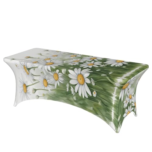 HGKHadc Tischdecke mit weißem Gänseblümchen-Druck, rechteckig, elastisch, waschbar, knitterarm HGKHadc Tischdecke mit weißem Gänseblümchen-Druck, rechteckig, elastisch, waschbar, knitterarm von HGKHadc