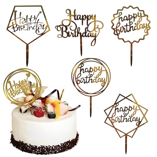 HGNUT 5 Stück Gold Glückwunsch Zum Geburtstag Kuchen Topper Set, Acryl Kuchen Dekorationen, 5 Stile, 16cm X 11cm, Geburtstag Party Zubehör HGNUT 5 Stück Gold Glückwunsch Zum Geburtstag Kuchen Topper Set, Acryl Kuchen Dekorationen, 5 Stile, 16cm X 11cm, Geburtstag Party Zubehör von HGNUT