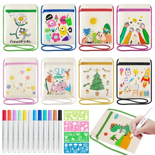 8 Stück Stoffbeutel zum Bemalen für Kinder, Taschen zum Be-malen für Kinder, DIY Kind-er Umhängegeldbeutel mit 12 Farbe Stiften & 4 Malschablonen,Taschen Bemalen Kindergeburtstag für Schule/Party 8 Stück Stoffbeutel zum Bemalen für Kinder, Taschen zum Be-malen für Kinder, DIY Kind-er Umhängegeldbeutel mit 12 Farbe Stiften & 4 Malschablonen,Taschen Bemalen Kindergeburtstag für Schule/Party von HGRGHH