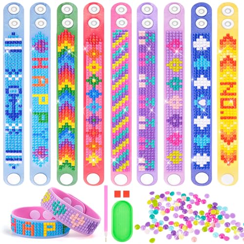 HGRGHH 9 Stück Diamond Painting Kinder Armbänder, Geschenk Mädchen 6 7 8 9 10 Jahre, Diamant Kunst Armband Set, Armbänder Selber Machen Einhorn, DIY Diamond Painting Bastelset Kinder ab 6 Jahr(B) von HGRGHH