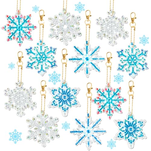 HGRGHH Diamond Painting Weihnachten Anhänger, 12 Stück Diamond Painting Anhänger, 5D Diamond Painting Schlüsselanhänger, Diamant Painting Weihnachten, für Weihnachtsbaumschmuck Fenster Winter Deko von HGRGHH