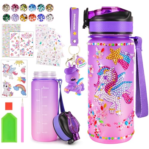 HGRGHH Einhorn Geschenke für Mädchen 4 5 6 7 8 9 10 Jahre, DIY Trinkflasche Bastelset, Trinkflasche Schule Mädchen Wasserflasche Bastelset Diamond Painting für Kinder ab 5-12 Jahre Geburtstag, Violett von HGRGHH