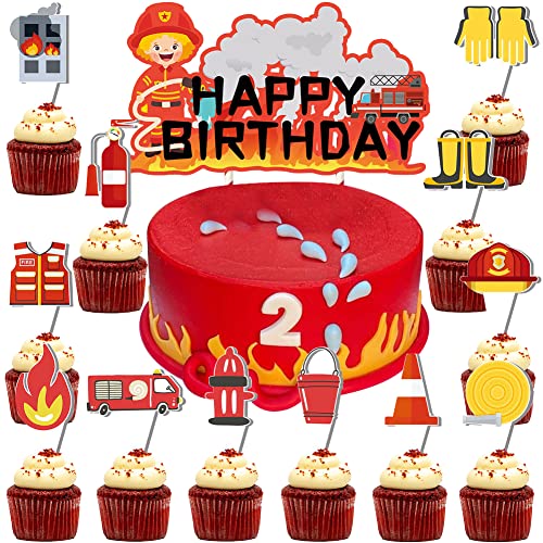 HGSHUO Feuerwehrmann Tortendeko Geburtstag Kuchen Deko Feuerwehrauto Cake Topper Happy Birthday Torte Deko Kindergeburtstag Cupcake Topper Geburtstagsdeko Kuchendeko 49 Stück von HGSHUO