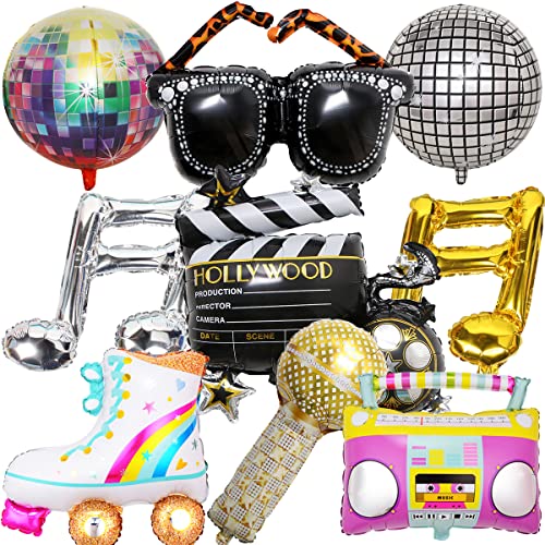 HGSHUO Folienballon Disco Party Deko Ballons Discokugel Luftballons Helium Ballon 70er 80er 90er Dekoration Geburtstag BoomBox Radio Luftballon Retro Disco Hip Hop Themenparty von HGSHUO