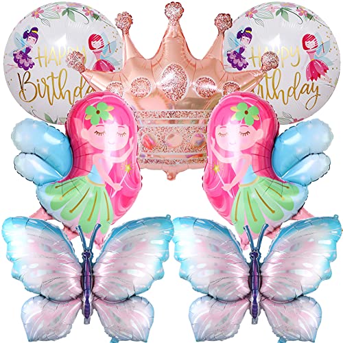 HGSHUO Folienballon Fee Ballon Schmetterling Luftballon Folie Kindergeburtstag Deko Geburtstag Feen Luftballons Helium für Geburtstagsfeier Fairy Party Geburtstagsdeko von HGSHUO