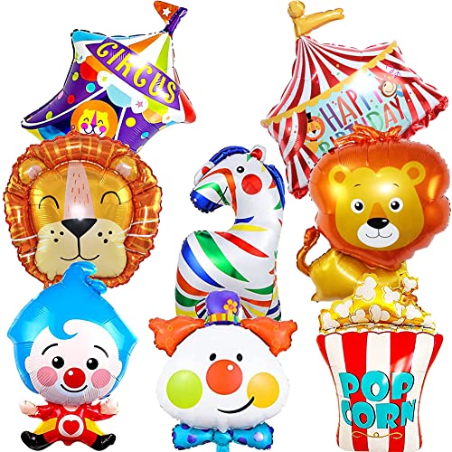 HGSHUO Folienballon Zirkus Geburtstagsdeko Ballon Tiere Luftballon Folie Kindergeburtstag Deko Geburtstag Löwe Clown Zebra Luftballons Helium für Geburtstagsfeier Karneval Urlaub Party von HGSHUO