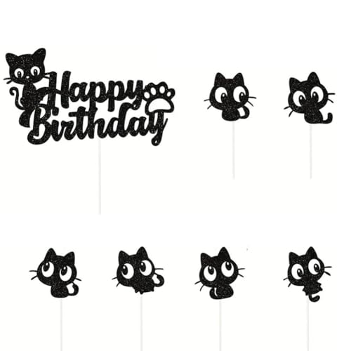 HGSHUO Katze Tortendeko Geburtstag Kuchen Deko Katzen Cupcake Topper Happy Birthday Cake Topper Halloween Torte Deko Katzen Pet Party Kuchendeko 37 Stück von HGSHUO