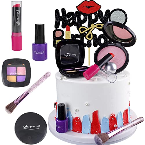 HGSHUO Make Up Tortendeko Geburtstag Kuchen Deko Lippenstift Torte Deko Kosmetik Cake Topper Happy Birthday Kuchendeko Makeup Cupcake Toppers Brautparty Bachelorette Make Up Themen Party 6 Stück von HGSHUO
