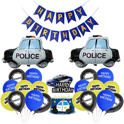 HGSHUO Polizei Geburtstagsdeko Luftballons Alles Gute zum Geburtstag Girlande Runde Latexballon Polizeiauto Folienballon Tortendeko Geburtstag Deko für Kinder 22 Stück von HGSHUO