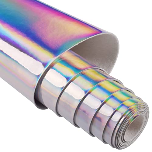 HGUAN Holografischer Vinylstoff, 30 x 135 cm, 1 Rolle Kunstlederbögen sind geeignet für Schleifen, Leder-Ohrringe und andere Bastelartikel (Silber) von HGUAN