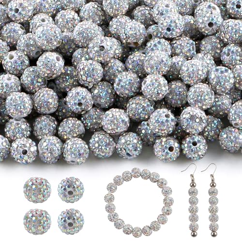 HHCFAST 120 Stück gemischte Farben 10 mm Strassperlen für Schmuckherstellung, Farbe weiß, rund, glitzernde Ton, Discokugel-Perlen für Halsketten, Armbänder und Bastelarbeiten HHCFAST 120 Stück gemischte Farben 10 mm Strassperlen für Schmuckherstellung, Farbe weiß, rund, glitzernde Ton, Discokugel-Perlen für Halsketten, Armbänder und Bastelarbeiten von HHCFAST