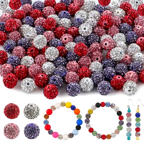 HHCFAST 120 Stück gemischte Farben 10 mm Strassperlen für Schmuckherstellung, lila, rosa, weiß, rund, glitzernde Ton, Discokugel-Perlen für Halsketten, Armbänder und Bastelarbeiten HHCFAST 120 Stück gemischte Farben 10 mm Strassperlen für Schmuckherstellung, lila, rosa, weiß, rund, glitzernde Ton, Discokugel-Perlen für Halsketten, Armbänder und Bastelarbeiten von HHCFAST