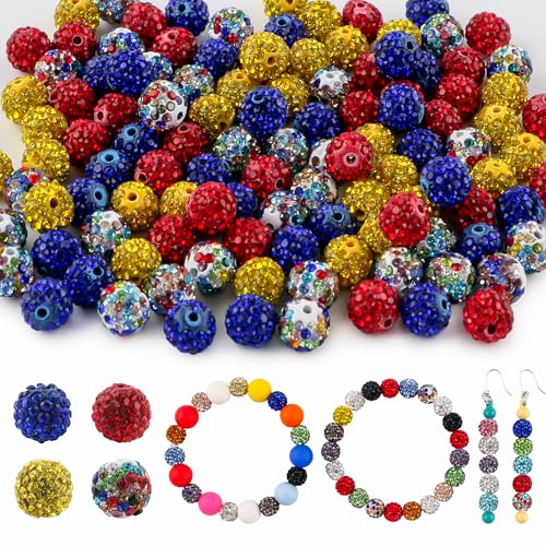 HHCFAST 120 Stück gemischte Farben 10 mm Strassperlen für Schmuckherstellung, rot, gelb, blau, rund, glitzernde Ton, Discokugel-Perlen für Halsketten, Armbänder und Bastelarbeiten HHCFAST 120 Stück gemischte Farben 10 mm Strassperlen für Schmuckherstellung, rot, gelb, blau, rund, glitzernde Ton, Discokugel-Perlen für Halsketten, Armbänder und Bastelarbeiten von HHCFAST
