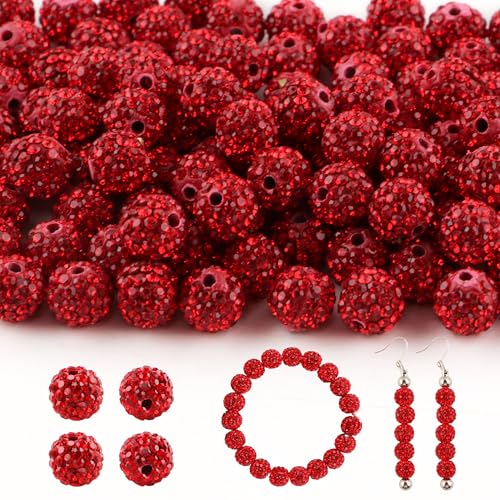 HHCFAST 120 Stück gemischte Farben 10 mm Strassperlen für Schmuckherstellung, rote runde glitzernde Ton-Discokugel-Perlen für Halsketten, Armbänder und Bastelarbeiten HHCFAST 120 Stück gemischte Farben 10 mm Strassperlen für Schmuckherstellung, rote runde glitzernde Ton-Discokugel-Perlen für Halsketten, Armbänder und Bastelarbeiten von HHCFAST