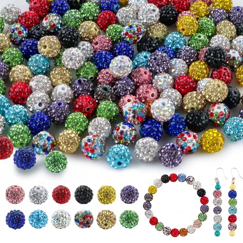 HHCFAST 120 Stück gemischte Farben 10 mm Strassperlen zur Schmuckherstellung, mehrfarbige, runde glitzernde Ton-Discokugel-Perlen für Halsketten, Armbänder und Bastelarbeiten HHCFAST 120 Stück gemischte Farben 10 mm Strassperlen zur Schmuckherstellung, mehrfarbige, runde glitzernde Ton-Discokugel-Perlen für Halsketten, Armbänder und Bastelarbeiten von HHCFAST
