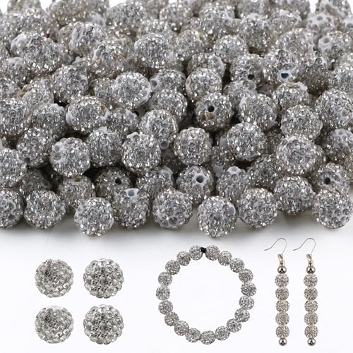 HHCFAST 120 Stück gemischte Farben 10 mm Strassperlen zur Schmuckherstellung, weiße, runde glitzernde Ton-Discokugel-Perlen für Halsketten, Armbänder und Bastelarbeiten HHCFAST 120 Stück gemischte Farben 10 mm Strassperlen zur Schmuckherstellung, weiße, runde glitzernde Ton-Discokugel-Perlen für Halsketten, Armbänder und Bastelarbeiten von HHCFAST