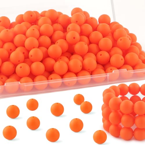 HHCFAST 150 Stück 15 mm Silikonperlen, Silikonperlen für Schlüsselanhänger, Silikonperlen für Armbandherstellung, Halskettenherstellung und runde Silikonperlen für Stifte (orange), (A05-150) von HHCFAST