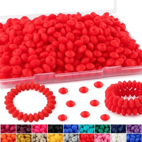 HHCFAST Linsen-Silikonperlen für Stifte, 12 mm Silikon-Abstandshalter für Schlüsselanhängerherstellung, Erdbeerrot, 270 Stück von HHCFAST