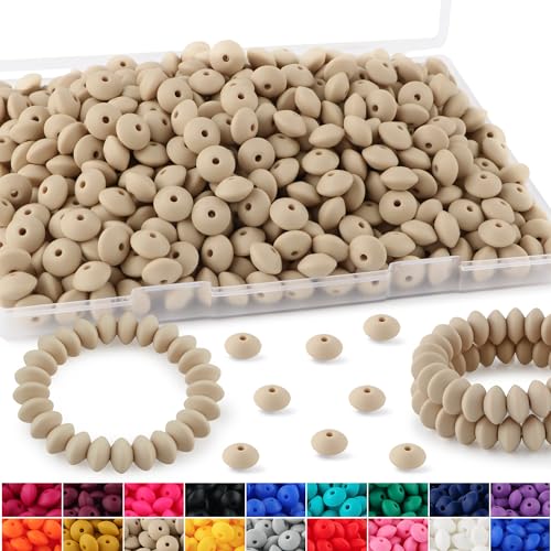 HHCFAST Linsen-Silikonperlen, 12 mm, Silikon-Linsenperlen für Stifte, Silikon-Abstandshalter und Abakus-Silikonperlen für Schlüsselanhängerherstellung, Navajo-Weiß, 270 Stück von HHCFAST