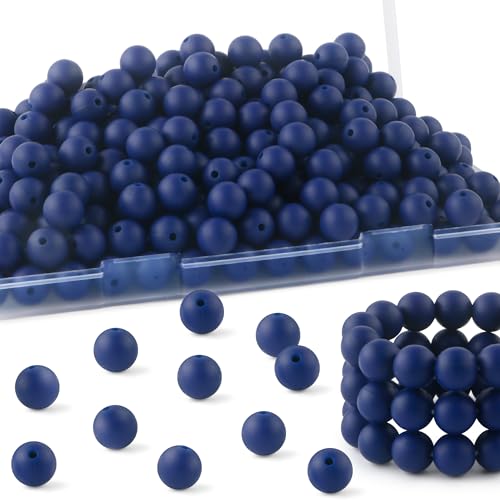 HHCFAST Silikonperlen für Schlüsselanhänger, Armbänder, Halsketten, runde Silikonperlen für Stifte, 160 Stück, 12 mm (Marineblau) von HHCFAST