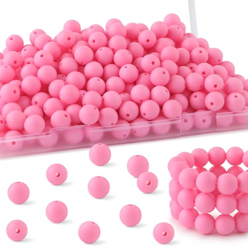 HHCFAST Silikonperlen für Schlüsselanhänger, Armbänder, Halsketten, runde Silikonperlen für Stifte, 160 Stück, 12 mm (Rosa) von HHCFAST