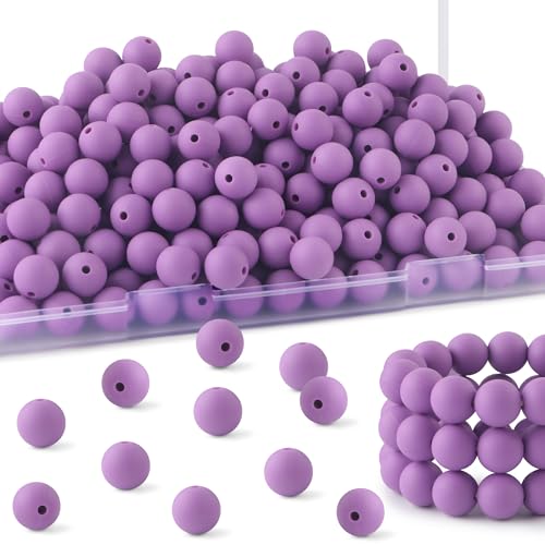 HHCFAST Silikonperlen für Schlüsselanhänger, 12 mm, Silikonperlen für die Herstellung von Armbändern, Halsketten, runde Silikonperlen für Stifte, Violett, 160 Stück von HHCFAST