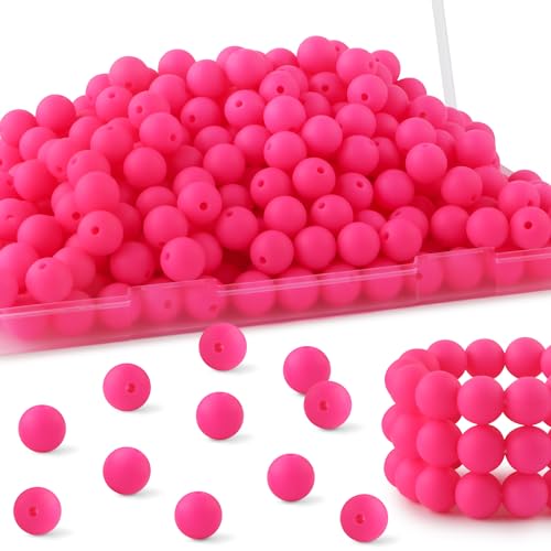 HHCFAST Silikonperlen für Schlüsselanhänger, 12 mm, Silikonperlen für die Herstellung von Armbändern, Halsketten, runde Silikonperlen für Stifte (Hot Pink), 160 Stück, (H-A04-160) von HHCFAST