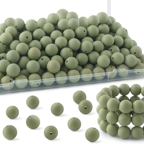 HHCFAST Silikonperlen für Schlüsselanhänger, Armbänder, Halsketten, runde Silikonperlen für Stifte, 150 Stück, 150 Stück (Matcha-Grün) von HHCFAST