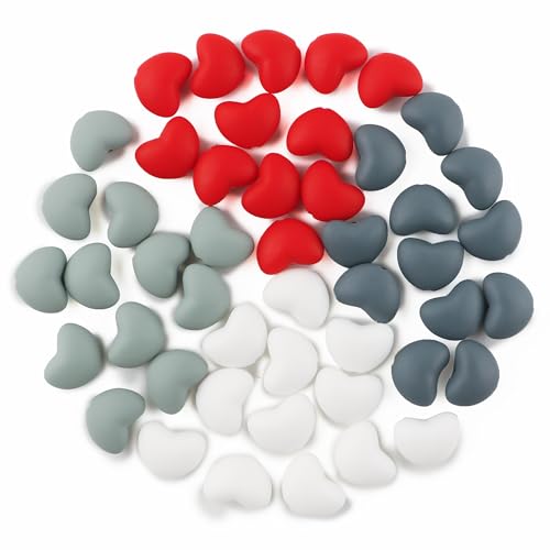 HHCFAST Silikonperlen in Herzform für Schlüsselanhänger, gemischt, weiß, grau, rot, Abstandshalter, herzförmige Silikonperlen für Stift, Basteln und Armband, 48 Stück HHCFAST Silikonperlen in Herzform für Schlüsselanhänger, gemischt, weiß, grau, rot, Abstandshalter, herzförmige Silikonperlen für Stift, Basteln und Armband, 48 Stück von HHCFAST