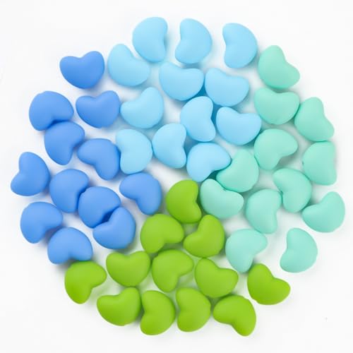 HHCFAST Silikonperlen in Herzform für Schlüsselanhänger, gemischte blau-grüne Abstandshalter, herzförmige Silikonperlen für Stift, Basteln und Armband, 48 Stück HHCFAST Silikonperlen in Herzform für Schlüsselanhänger, gemischte blau-grüne Abstandshalter, herzförmige Silikonperlen für Stift, Basteln und Armband, 48 Stück von HHCFAST