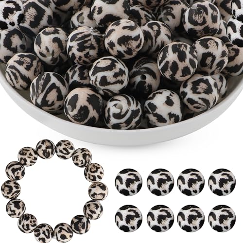 HHCFAST Silikonperlen mit Leopardenmuster für Stifte, Halsketten, Armbänder, Bastelarbeiten, 50 Stück HHCFAST Silikonperlen mit Leopardenmuster für Stifte, Halsketten, Armbänder, Bastelarbeiten, 50 Stück von HHCFAST