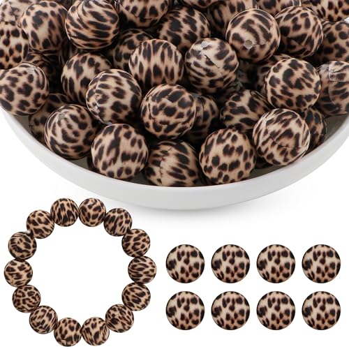 HHCFAST Silikonperlen mit schwarzem Kamelleopard, für Schlüsselanhänger, Musterdruck, Silikonperlen für Stifte, Halsketten, Armbänder, Basteln, 50 Stück von HHCFAST