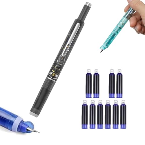 HHFDDP Retractable Fountain Pen 0.38 mm Blau-Schwarz,Transparent 10 Tintenpatronen,Schreibglatt, Für Journal, Doodle, Schönschrift 4 Farben von HHFDDP