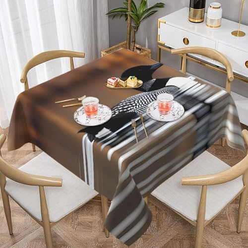 HHGFASD Loon dekorative Tischdecke mit Vogelmuster, quadratisch, 152,4 x 152,4 cm, wasserdicht, knitterfrei, wiederverwendbar, für Cafés, Buffet, Picknicks, Hochzeiten, Partys von HHGFASD