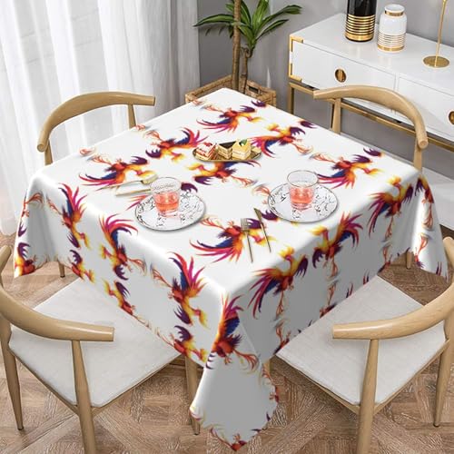 HHGFASD Mythisches Phoenix-Muster, quadratisch, dekorativ, 137,2 x 137,2 cm, wasserdicht, knitterfrei, wiederverwendbar, für Cafés, Buffet, Picknicks, Hochzeiten, Partys von HHGFASD