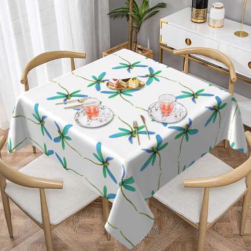 HHGFASD Nouveau Tischdecke, Libellenmuster, quadratisch, dekorativ, 137,2 x 137,2 cm, wasserdicht, knitterfrei, wiederverwendbar, für Cafés, Buffet, Picknicks, Hochzeiten, Partys von HHGFASD